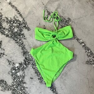 Mara Hoffman Swimsuit Sz XL Blanca Cutout One Piece Swimsuit Lime Green Textured